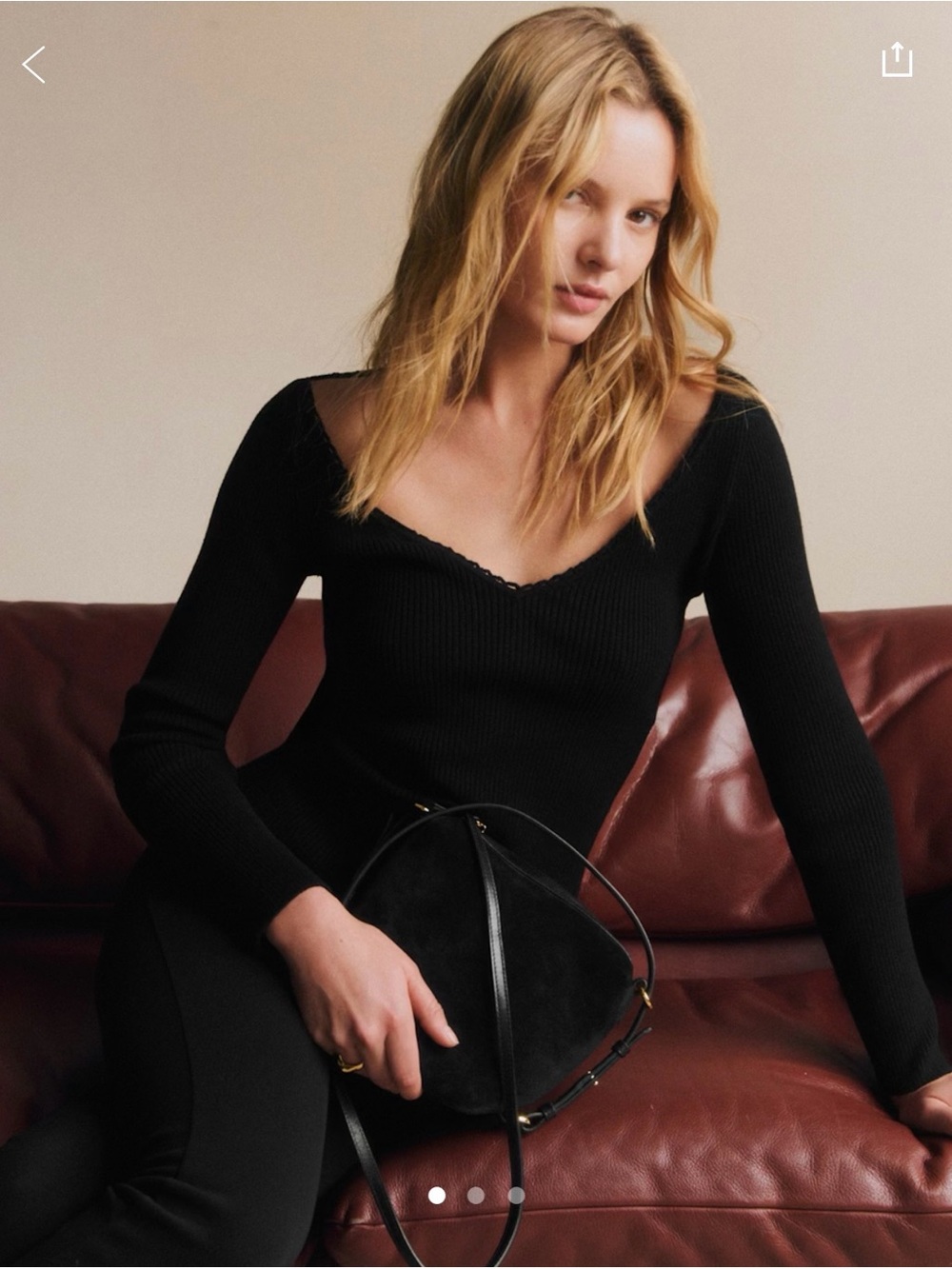Sezane Alva Jumper Black Merino Wool Blend V-Neck Rib Knit Size S Worn Once